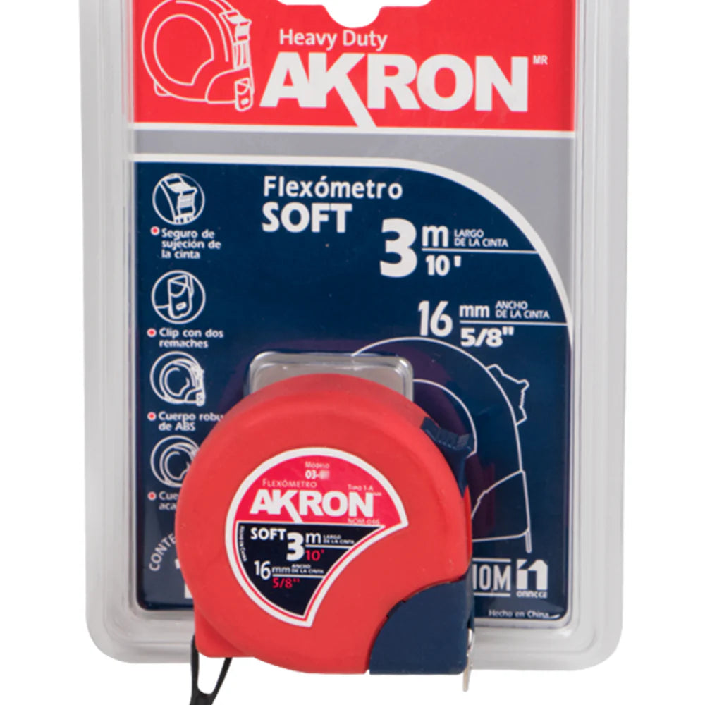 Flexómetro Akron 03-81SB | Medida 3m x 16mm | Acabado Soft Touch
