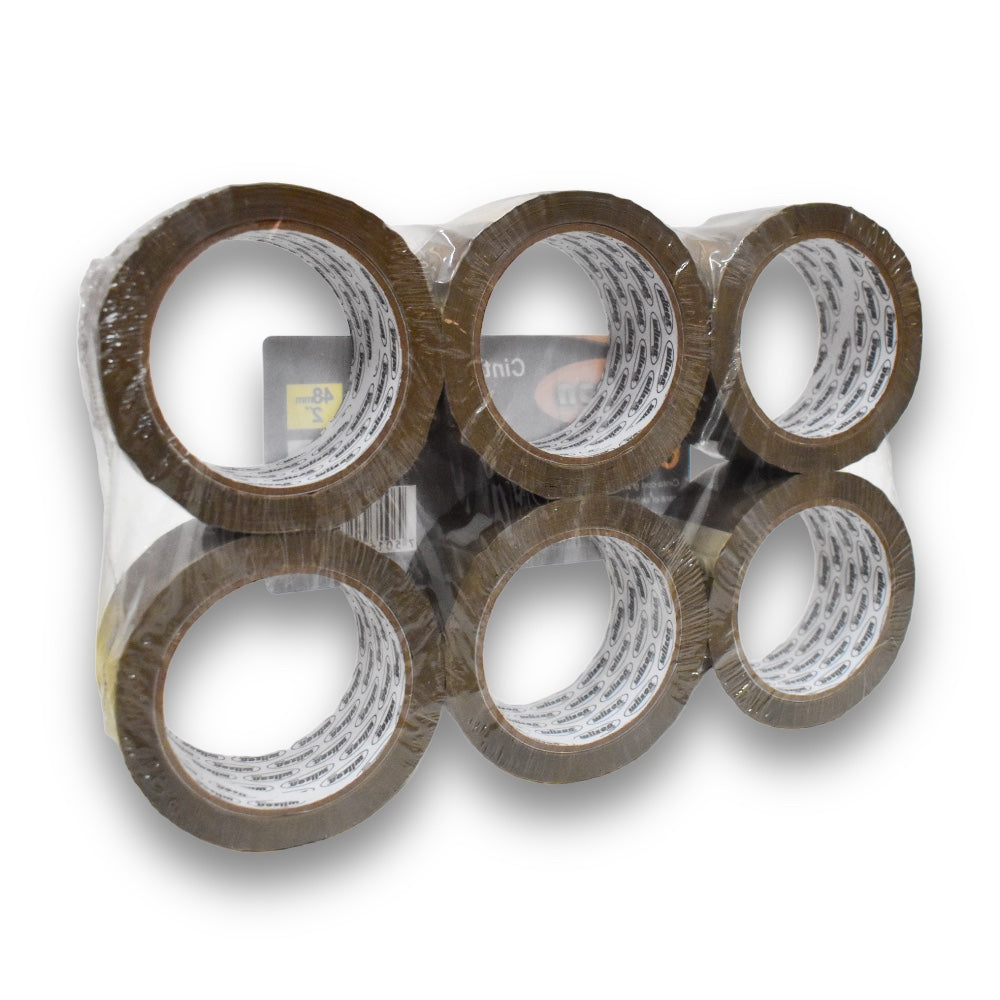 Cinta Adhesiva de 2" (48mm), 40m y 100m, Paquete de 6 pzs - Canela 2"x100mts