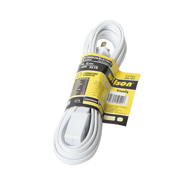 Extensión Eléctrica 1.5, 1.8, 2.7, 3.6, 4.6, 6.1 mts en Blanco y Café - Blanco, 3.6mts