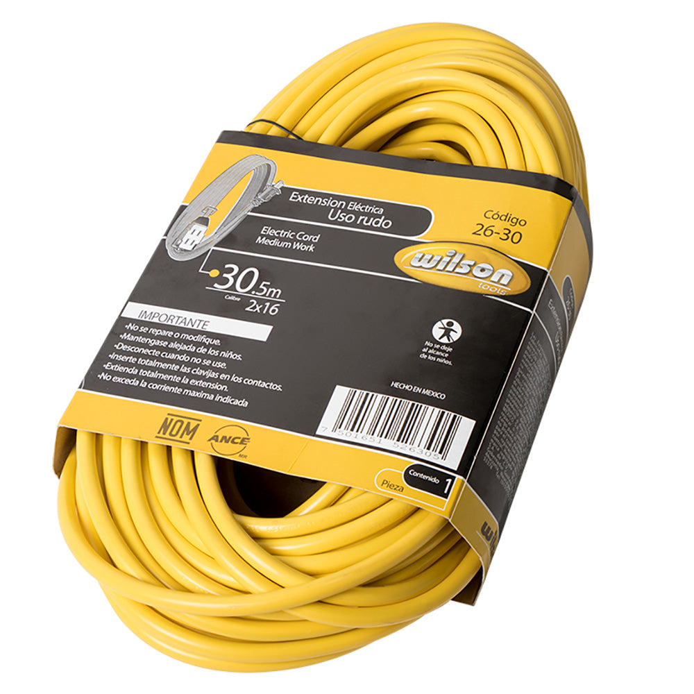 Extensión Eléctrica Uso Rudo 2.4 a 30mts, Amarilla - 30.5mts