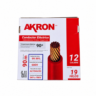 Cable de Cobre Akron 52-12R | Calibre 12 | 90 m | Rojo