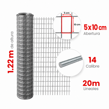 Multimalla Galvanizada Electrosoldada Akron 60-22 | Abertura 5 x 10cm | Altura 1.22m | Calibre 14 | Rollo 20m