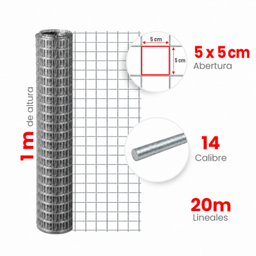 Multimalla Galvanizada Electrosoldada Akron 60-50 | Abertura 5 x 5cm | Altura 1.00m | Calibre 14 | Rollo 20m