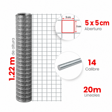 Multimalla Galvanizada Electrosoldada Akron 60-21 | Abertura 5 x 5cm | Altura 1.22m | Calibre 14 | Rollo 20m