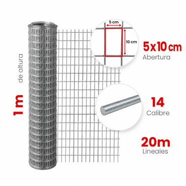 Multimalla Galvanizada Electrosoldada Akron 60-51 | Abertura 5 x 10cm | Altura 1.00m | Calibre 14 | Rollo 20m