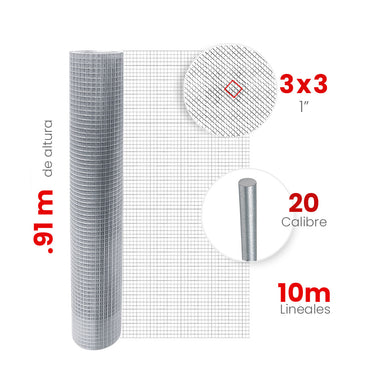 Malla Criba Reforzada Galvanizada Akron 61-16R | Medida 3x3 | Largo 10m | Calibre 20