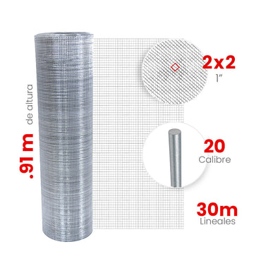 Malla Criba Ligera Galvanizada Akron 61-51 | Medida 2x2 | Largo 30m | Altura 0.91m | Calibre 20