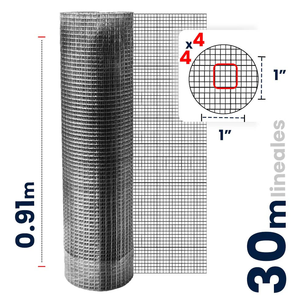 Malla Criba Reforzada Galvanizada Akron 61-53R | Medida 4x4 | Largo 30m | Calibre 22
