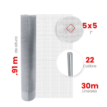 Malla Criba Ligera Galvanizada Akron 61-54 | Medida 5x5 | Largo 10m | Calibre 22