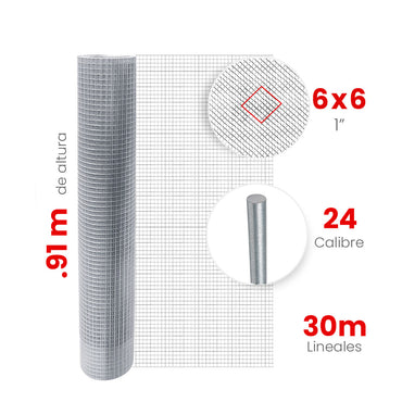 Malla Criba Ligera Galvanizada Akron 61-55 | Medida 6x6 | Largo 30 m | Calibre 24
