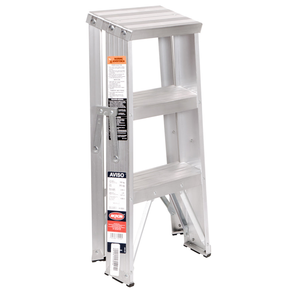 Taburete Plegable Akron 77-18 | De Aluminio | Altura 0.61m | 2 Peldaños | Uso Comercial (Tipo III)