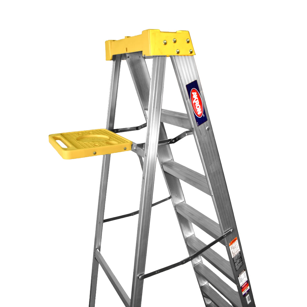 Escalera de Tijera Akron 77-24 | De Aluminio | Altura 2.91m | 9 Peldaños | Uso Profesional (Tipo II) con Plataforma y Porta Cubeta de Plástico