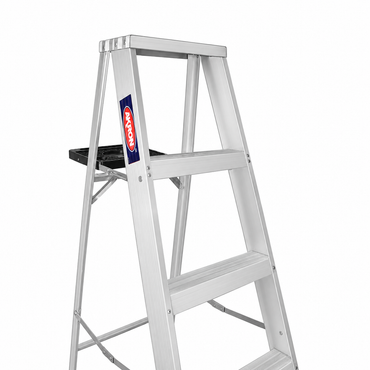 Escalera de Tijera Akron 77-27 | De Aluminio | Altura 2.91m | 9 Peldaños | Uso Profesional (Tipo II) con Porta Cubeta de Plástico