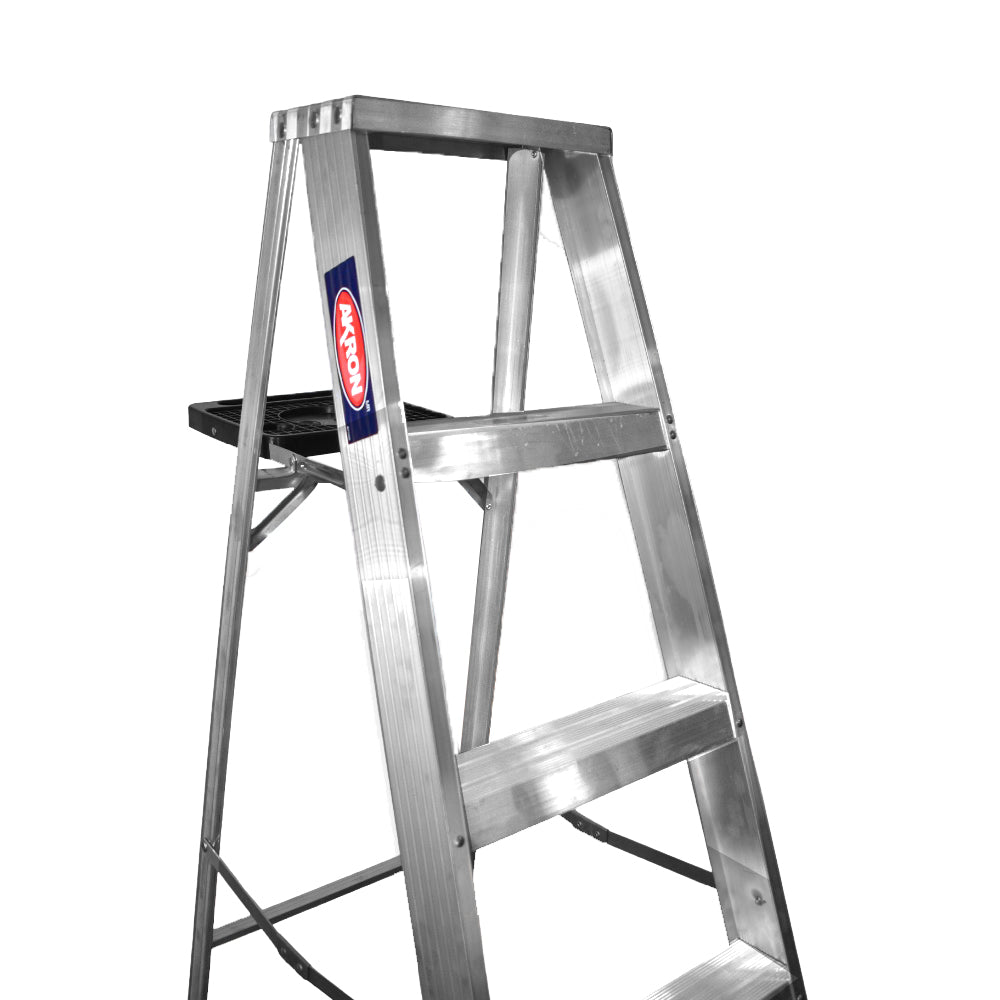 Escalera de Tijera Akron 77-27 | De Aluminio | Altura 2.91m | 9 Peldaños | Uso Profesional (Tipo II) con Porta Cubeta de Plástico