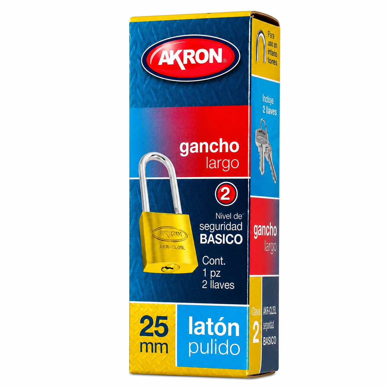Candado de Latón Pulido Akron AKR-CL25L | Gancho XL | 25 mm