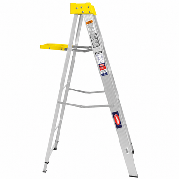 Escalera De Tijera Akron 79-17 | De Aluminio | 1.83m | 5 Escalones | Uso Profesional | Tipo ll | Con Plataforma Y Porta Cubeta Plástica