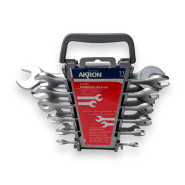 Juego de Llaves Combinadas 65-50 | 11 Piezas | Milimétricas y Estándar | Cromo Vanadio | Acabado Plateado