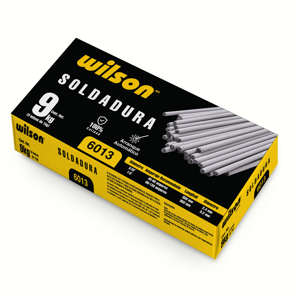 Soldadura 6013 Wilson W6013-1/8V | 1/8" | Verde | 9 kg (en bolsas de 1 kg)