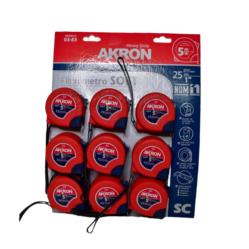 Flexómetro Akron 03-83SC | 5m. x 1" | Blister C/9 Piezas.