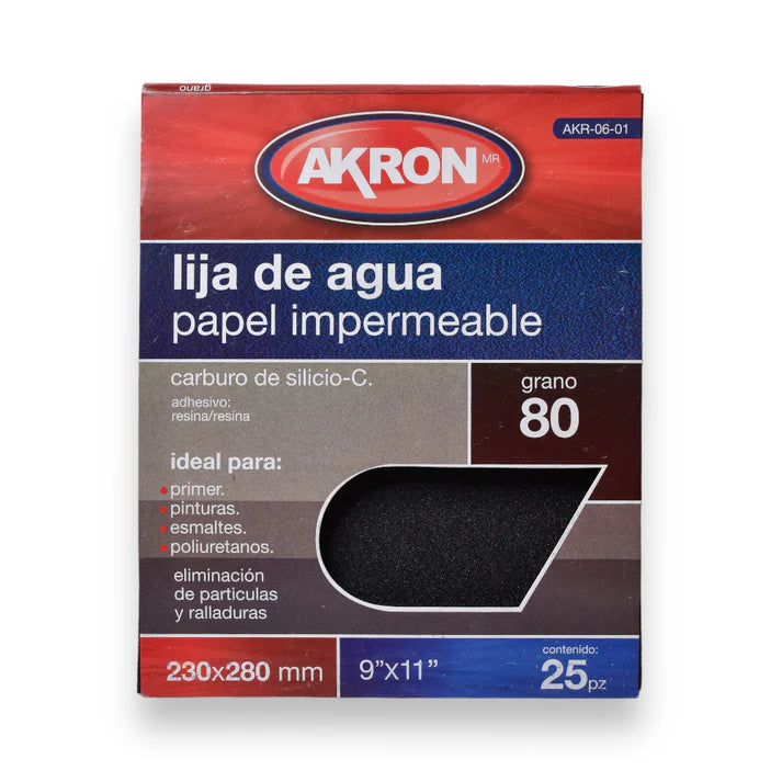 Lija de Agua Akron AKR06-01 | Grano 80 | 25 Hojas