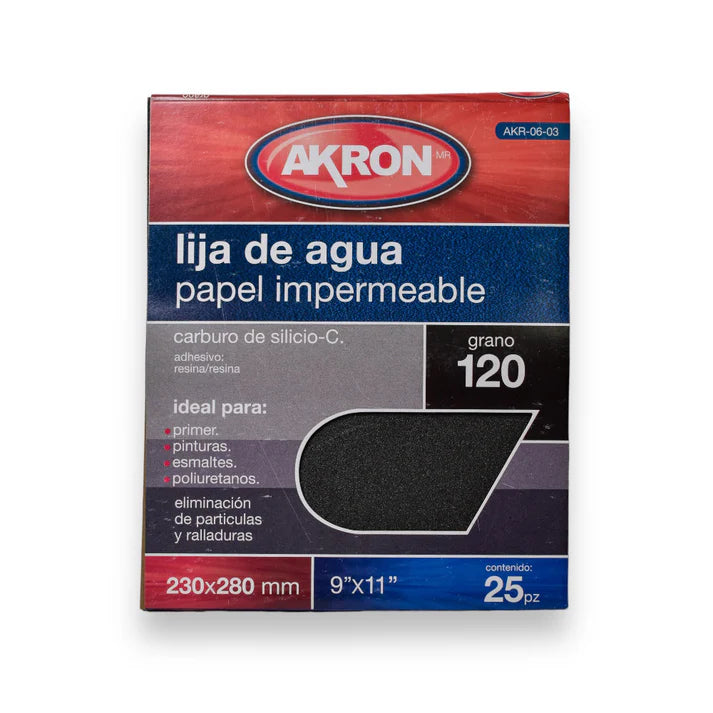 Lija de Agua Akron AKR06-03 | Grano 120 | 25 Hojas