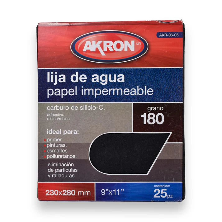 Lija de Agua Akron AKR06-05 | Grano 180 | 25 Hojas