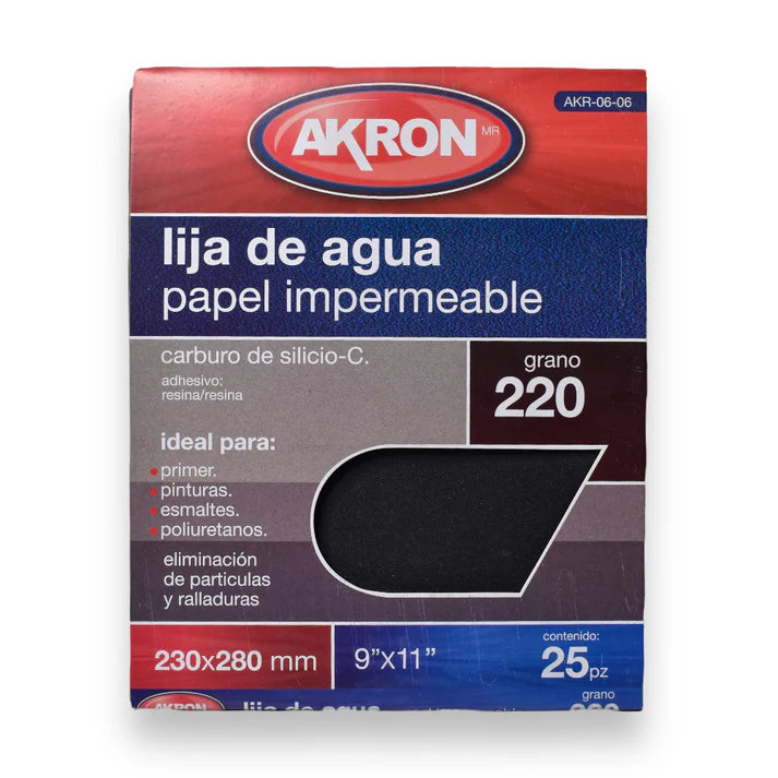 Lija de Agua Akron AKR06-06 | Grano 220 | 25 Hojas