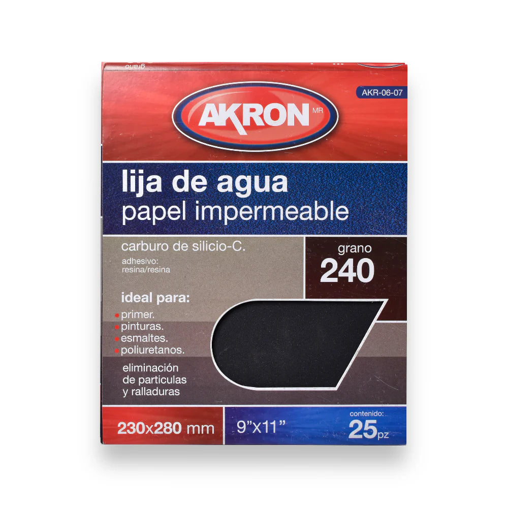 Lija de Agua Akron AKR06-07 | Grano 240 | 25 Hojas