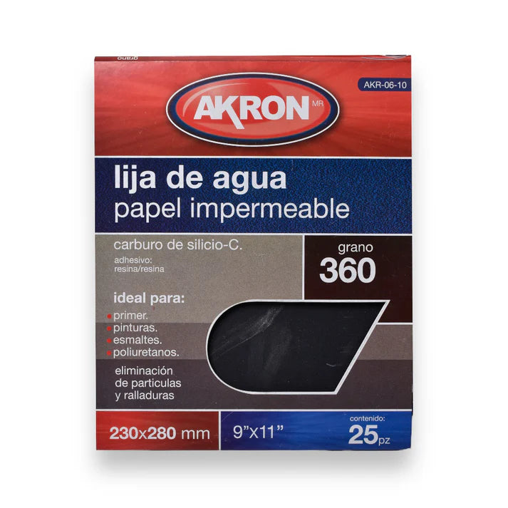 Lija de Agua Akron AKR06-10 | Grano 360 | 25 Hojas