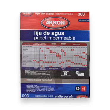 Lija de Agua Akron AKR06-10 | Grano 360 | 25 Hojas