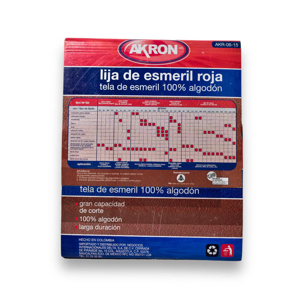 Lija de Esmeril Rojo Akron AKR06-15 | Grano 50 | 25 Hojas