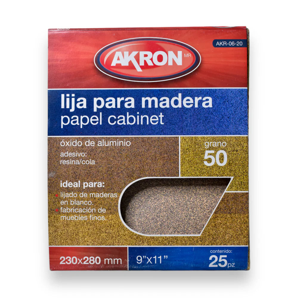 Lija de Madera Akron AKR06-20 | Grano 50 | 25 Hojas