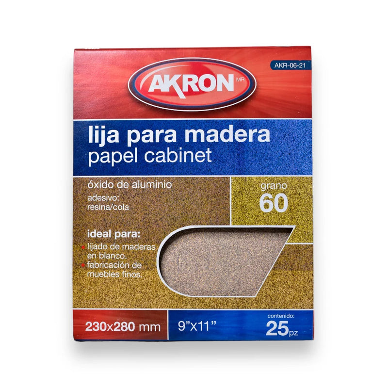 Lija de Madera Akron AKR06-21 | Grano 60 | 25 Hojas