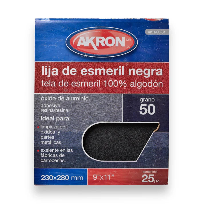 Lija de Esmeril Negro Akron AKR06-31 | Grano 50 | 25 Hojas