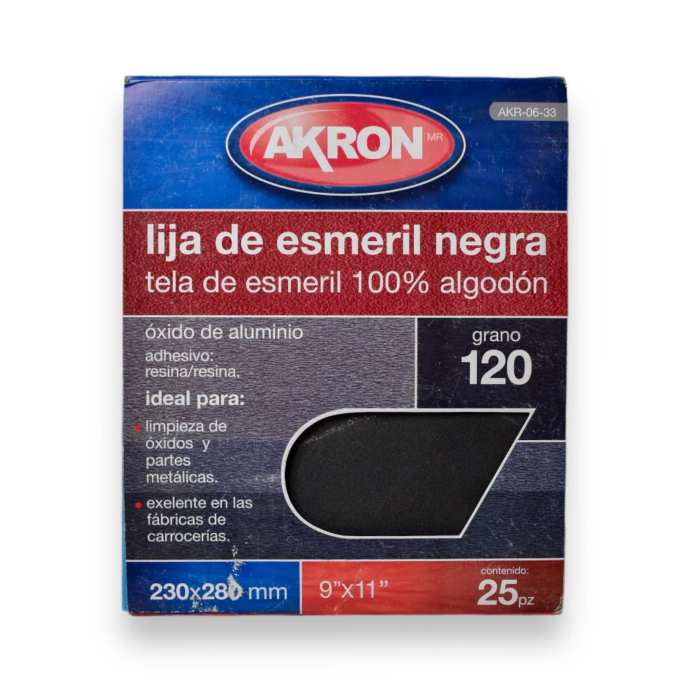 Lija de Esmeril Negro Akron AKR06-33 | Grano 120 | 25 Hojas
