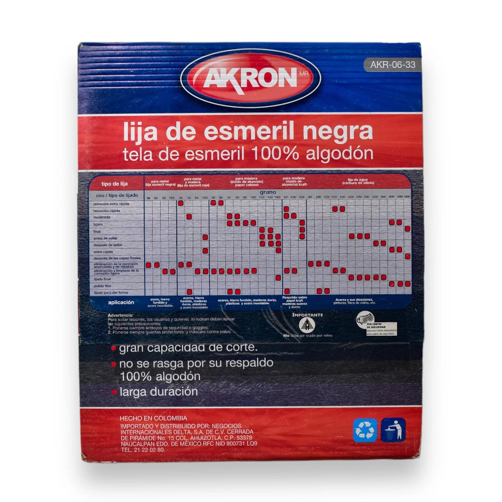 Lija de Esmeril Negro Akron AKR06-33 | Grano 120 | 25 Hojas