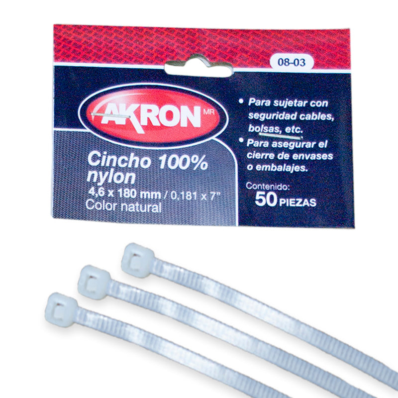 Cinchos de Plástico Akron 08-03 Color Blanco, 50 Pzs - 4.6 x 180 mm