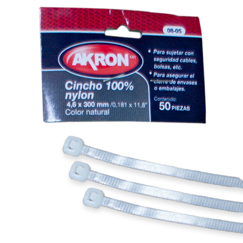 Cinchos de Plástico Akron 08-05 | Color Blanco | 50 Pzs | 4.6 x 300 mm