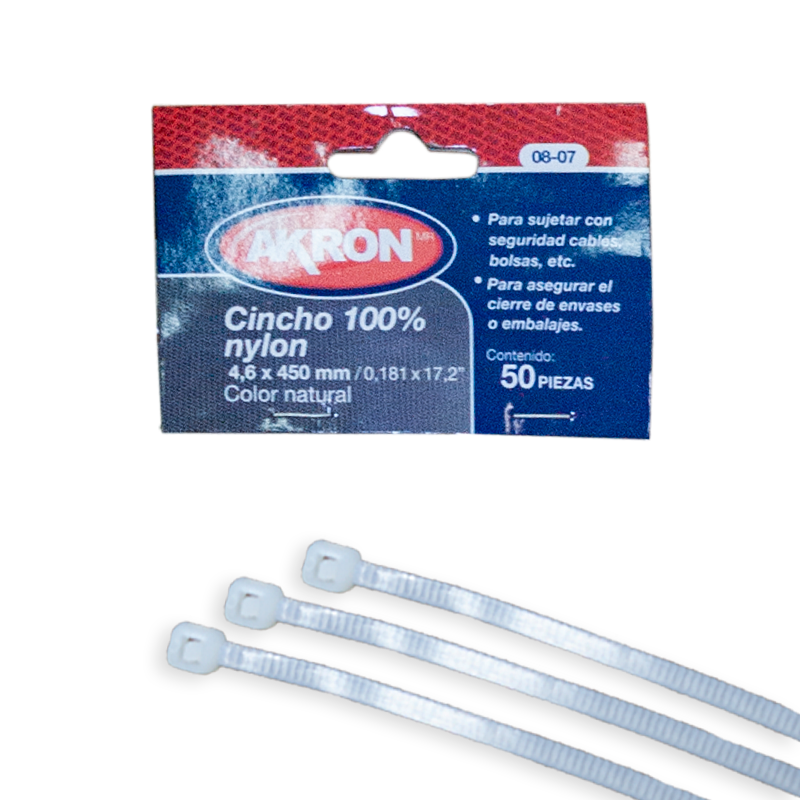 Cinchos de Plástico Akron 08-07 | Color Blanco | 50 Pzs | 4.7 x 450 mm