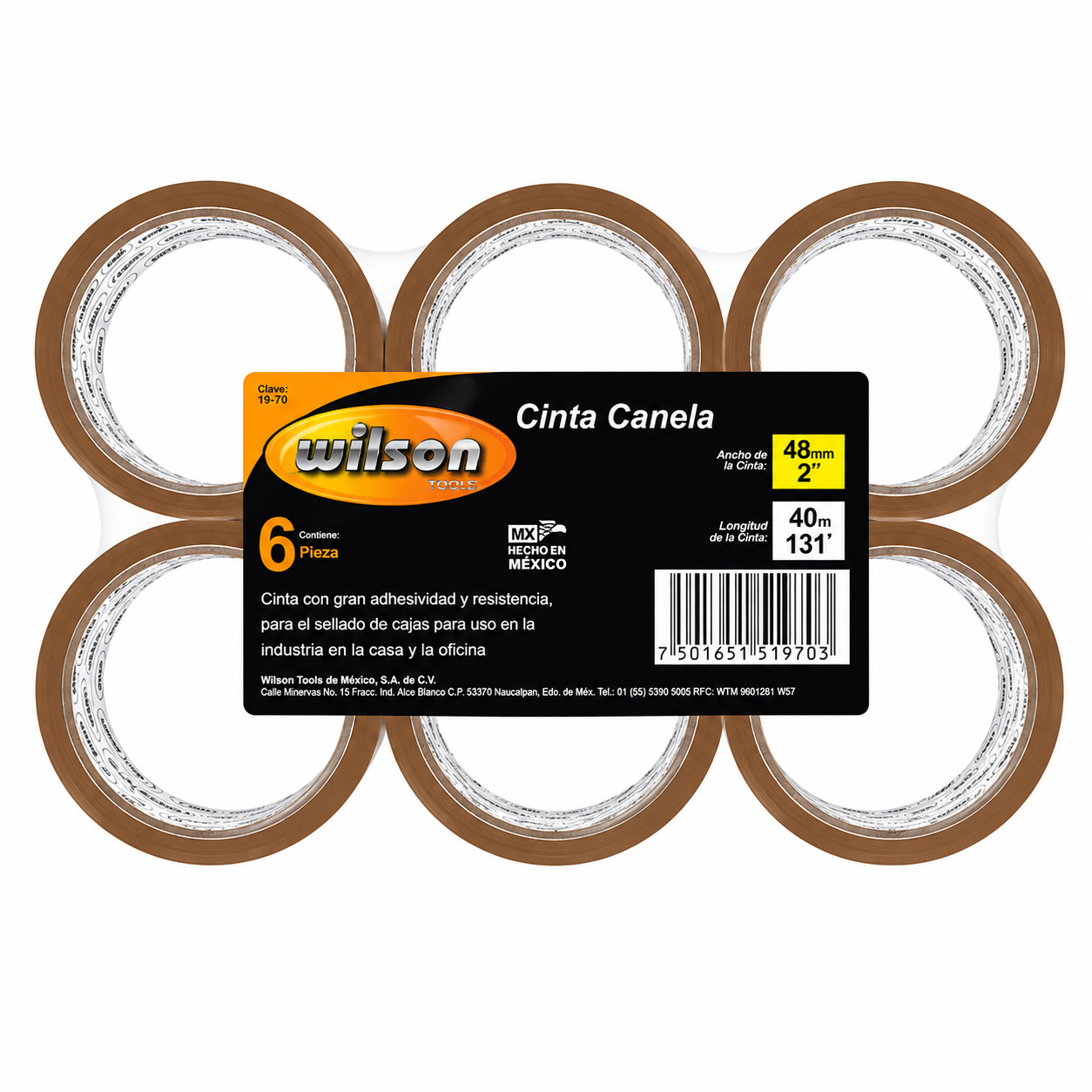 Cinta Adhesiva de 2" (48mm), 40m y 100m, Paquete de 6 pzs - Canela 2"x40mts