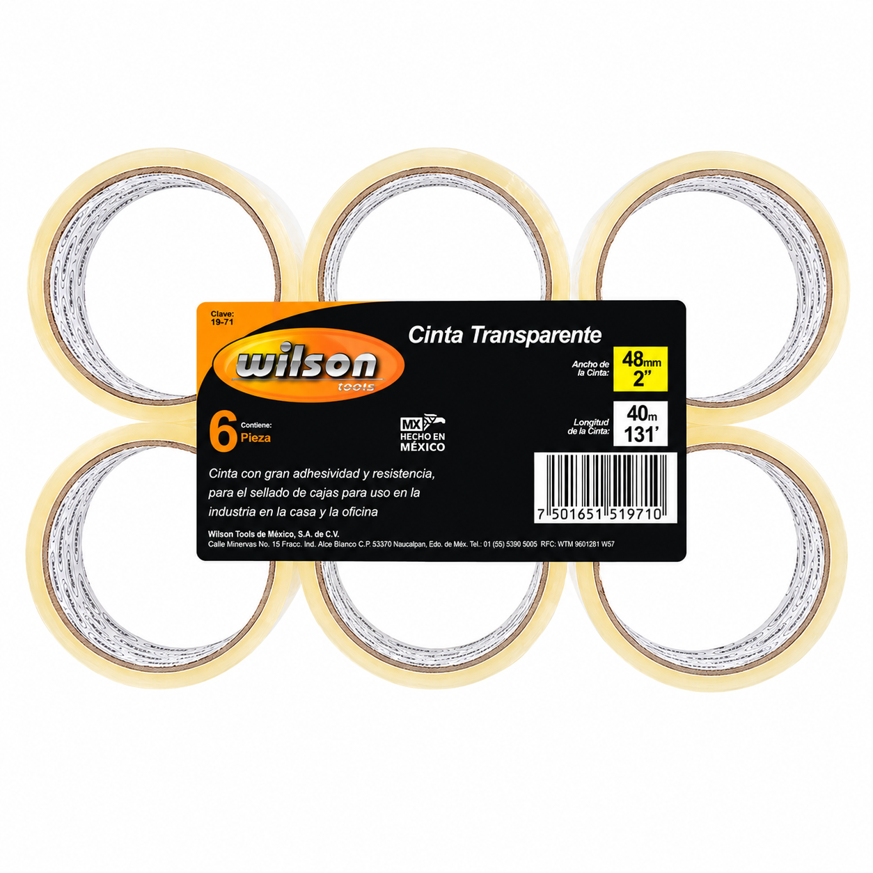 Cinta Adhesiva de 2" (48mm), 40m y 100m, Paquete de 6 pzs - Transparente 2"x40mts