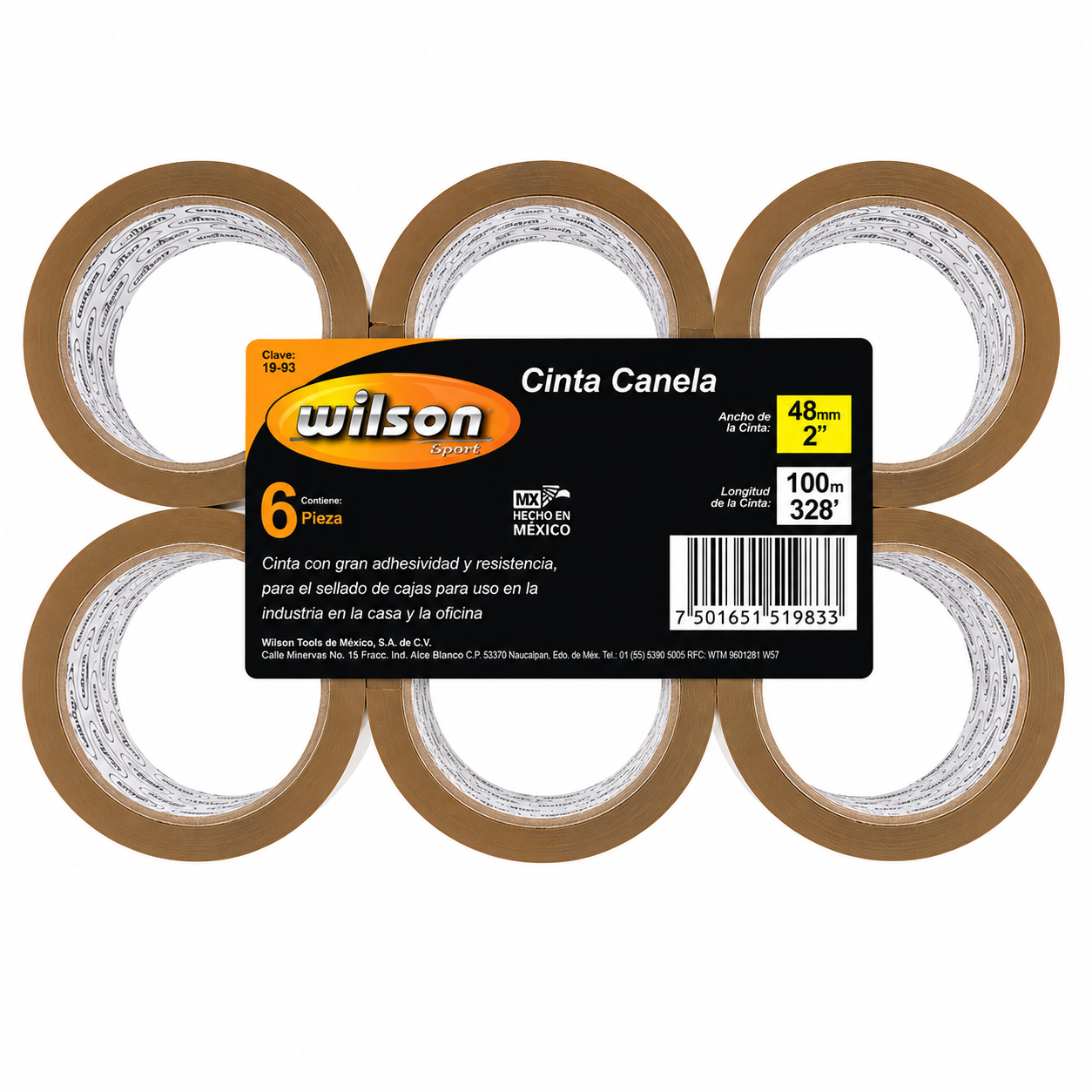 Cinta Adhesiva de 2" (48mm), 40m y 100m, Paquete de 6 pzs - Canela 2"x100mts