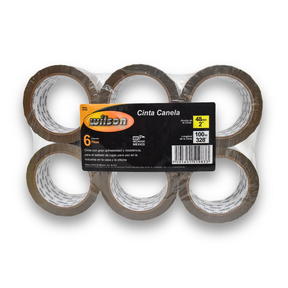 Cinta Adhesiva de 2" (48mm), 40m y 100m, Paquete de 6 pzs - Canela 2"x100mts