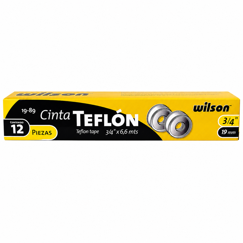 Cinta Teflón Paquete 12 pzs Wilson | 3/4”(18mm) x 6.6mts de Largo | 19-89