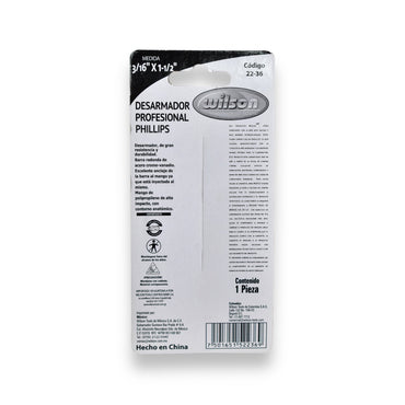 Desarmador Wilson 22-36 | Punta Philips (Cruz) | 3/16" x 1-1/2"