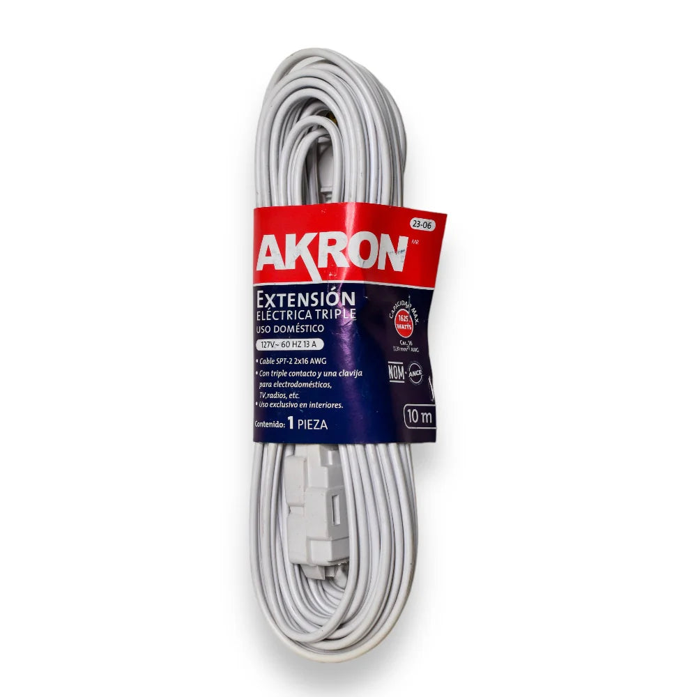 Extensión Eléctrica Akron 23-06 | 10m | Blanca | Uso Doméstico | Calibre 16