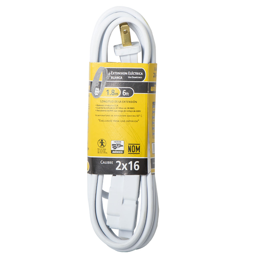 Extensión Eléctrica 1.5, 1.8, 2.7, 3.6, 4.6, 6.1 mts en Blanco y Café - Blanco, 1.8mts