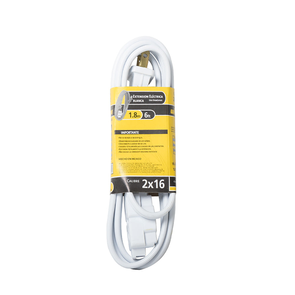 Extensión Eléctrica 1.5, 1.8, 2.7, 3.6, 4.6, 6.1 mts en Blanco y Café - Blanco, 1.8mts