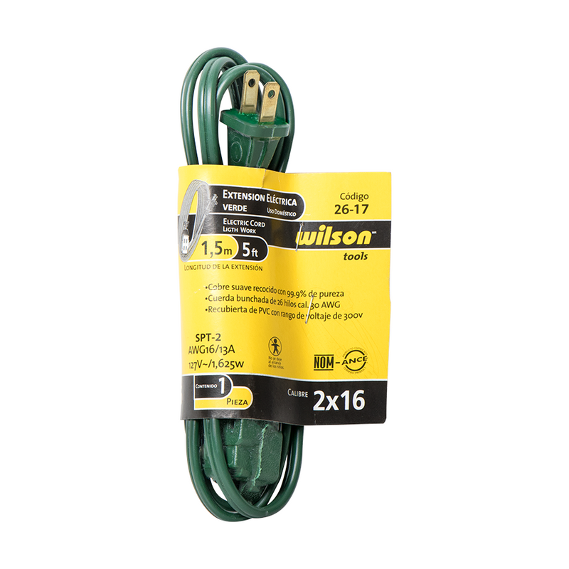 Extensión Eléctrica Uso Doméstico 1.5, 2, 4, 5, 6, 8 mts - 1.5mts/Verde