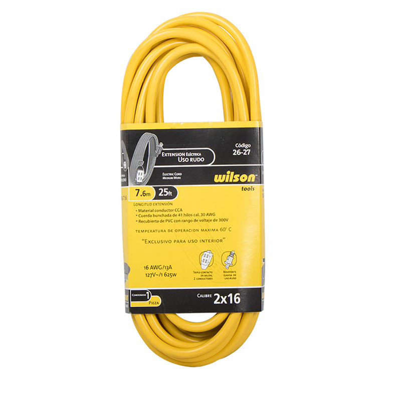 Extensión Eléctrica Uso Rudo 2.4 a 30mts, Amarilla - 7.6mts